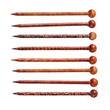 Imagem de Baosity 8 peças de palitos de madeira estampados, pauzinhos de madeira com agulha, prendedor de coque de cabelo longo, acessórios para fabricação de joias, 13 cm