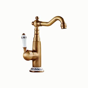 Imagem de LIDON Torneira de cozinha de latão retrô, torneira giratória de 360 graus para pia de banheiro, torneira de cozinha de alça única, torneiras de banheiro para pia 1 furo, B antigo (cor: antigo C)