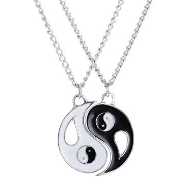 Imagem de Colar Amizade Casal Namorados Melhores Amigas Yin Yang Par Ying Tai Chi Metades Duplo Best Friends Namoro Força e Equilibrio Luz e Escuridão