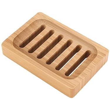 Imagem de Baoblaze Saboneteira de bambu, recipiente de cor retangular de madeira, suporte de esponja de barra com fenda auto-drenante de armazenamento saboneteira saboneteira para casa de banho e cozinha
