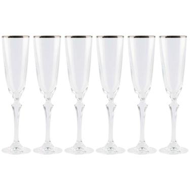 Imagem de Conjunto de Taças para Champanhe Bohemia Elizabeth em Cristal Ecológico Silver Rim 200 ml – 6 Peças