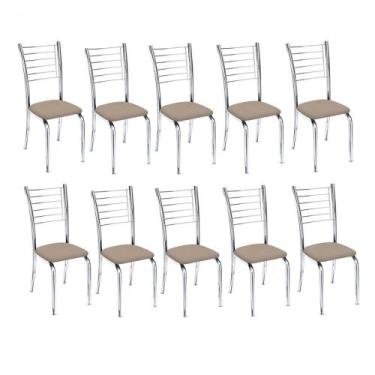 Imagem de Kit 10 Cadeiras Vanessa Cromada Para Cozinha-Assento Suede Bege-Gat Ma