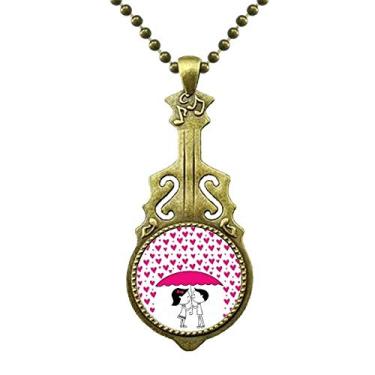 Imagem de DIYthinker Colar de Dia dos Namorados Beijando Casal Joia Pingente de Música de Guitarra Antiga