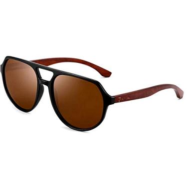 Imagem de Óculos de Sol HU WOOD Polarizados Óculos de Sol Estilo Piloto Artesanal Hastes de Madeira com Proteção Uv400 (C1)