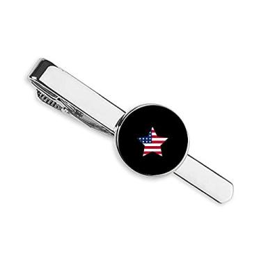 Imagem de Gravata com estrela da bandeira do pentagrama americano com clipe de gravata em barra, presente para homem de negócios