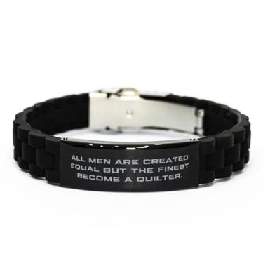 Imagem de SpreadPassion All Men are Created Equal but The Best (Todos os homens são criados) Bracelete com fecho glidelock preto, presentes brilhantes, pulseira gravada para colegas de trabalho