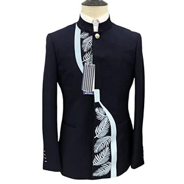 Imagem de Ternos masculinos, 2 peças, terno bordado de smoking slim fit jaqueta de casamento de peito único, azul, M (48/32)