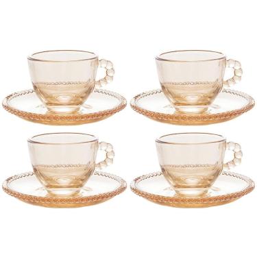 Imagem de Conjunto com 4 Xícaras e Pires para Café Wolff Pearl em Cristal Âmbar - 80 ml