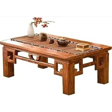 Imagem de Marrom, de madeira, mesa de café, mesa chinesa antiga esculpida Kang, mesa de centro japonesa tatame, mesa de janela de madeira maciça, mesa baixa de olmo antigo