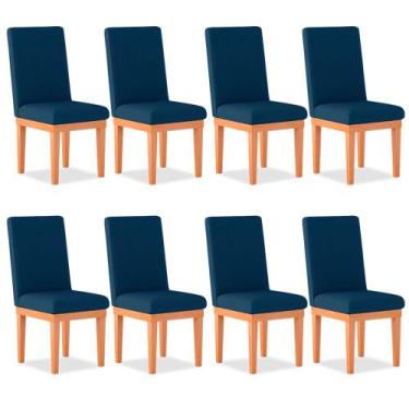 Imagem de Kit 08 Cadeiras Alice Para Sala De Jantar Linho Azul - Madeira Prima D