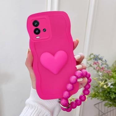 Imagem de Ondas do coração Caso de Telefone Para Vivo Y35 V23E Y76 Y50 Y22S V25E Y78 Y15S Y02 Y75 5G Y55 V25 V21 V20 Y77 Y20S Y22 V23 Capa Mole, RoseRed, Para Y20