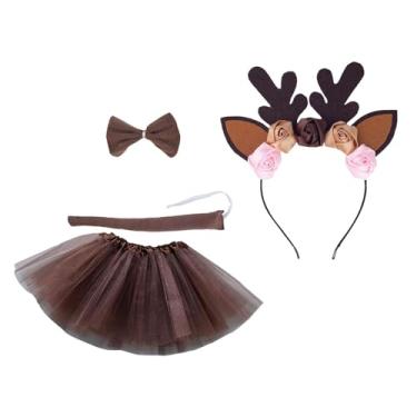 Imagem de YIJU Fantasia de rena tutu conjunto fantasia de cervo e cauda longa presentes engraçados meninas cocar roupa infantil faixa de cabelo para apresentação de, com flor