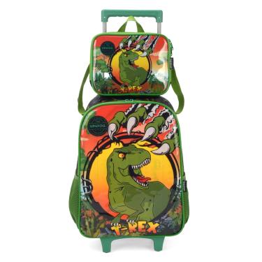 Imagem de Kit de Mochila Escolar de Rodas com Lancheira  Dinossauro.