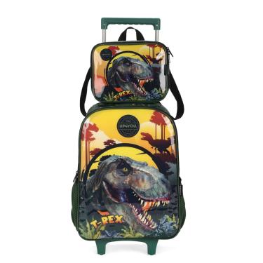 Imagem de Kit de Mochila Escolar de Rodas com Lancheira  Dinossauro.
