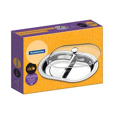 Imagem de Tramontina 61525454 Travessa 2 Divisões Aço Inox com Tampa de Vidro, Prata, 450 X 310 mm