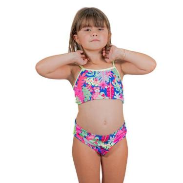 Imagem de Biquini Para 8 Anos Estampa Florida Onça Rosa Proteção Uv 50 - Praia M
