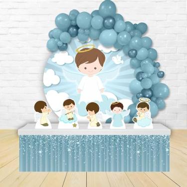 Imagem de Kit Decoração Painel Redondo Festa de Aniversário Infantil Anjinho Batizado Azul