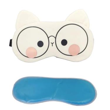 Imagem de Máscaras de Dormir Relaxante para os Olhos com Gel Térmico para Compressa Fria e Quente Reduz Olheiras Gatinho Rosa Laço Cansaço (Branco Óculos MSK-05)