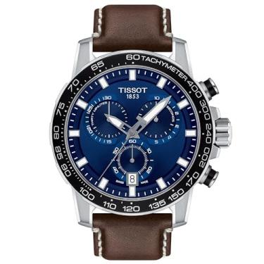 Imagem de Tissot Relógio masculino Supersport Chro Qua 316L caixa de aço inoxidável pulseira de couro de quartzo suíço, marrom, 22 relógio casual (modelo: T1256171604100)
