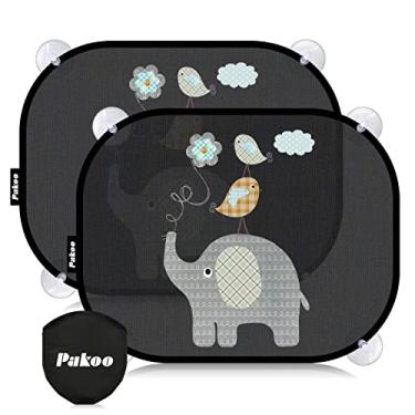 Imagem de Pakoo Protetor solar de carro para bebês com proteção UV, para-sol de janela de carro para crianças com motivos de animais fofos, pacote com 2 - 45 x 35 cm