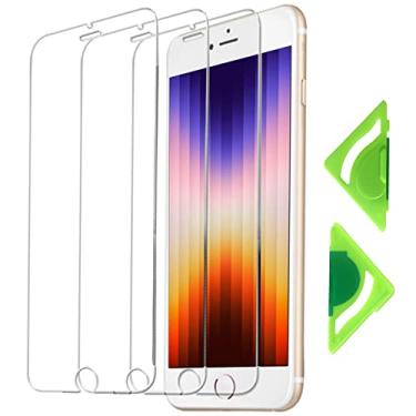 Imagem de Protetor de tela ultratransparente para iPhone SE (2020) e iPhone SE (2022)-4,7 polegadas (pacote com 3) com alinhador universal, borda 2,5D, película protetora de vidro temperado 9H para iPhone