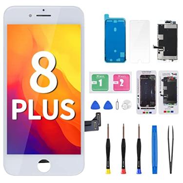 Imagem de DGSCSMY Kit de substituição de tela para iPhone 8 Plus 8 Plus, visor LCD, branco, 5,5 polegadas, digitalizador de toque, montagem completa, à prova d'água, adesivo, parafusos magnéticos, ferramentas