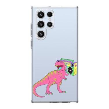 Imagem de Blingy's Capa para Samsung Galaxy S24 Ultra, design de dinossauro hippie retrô engraçado desenho animado estilo animal transparente macio TPU capa protetora transparente transparente 6,8 polegadas