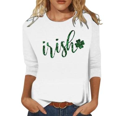 Imagem de Camiseta feminina do Dia de São Patrício com estampa de trevo da sorte irlandesa, túnica verde, blusas básicas de gola redonda moderna, Dourado, P