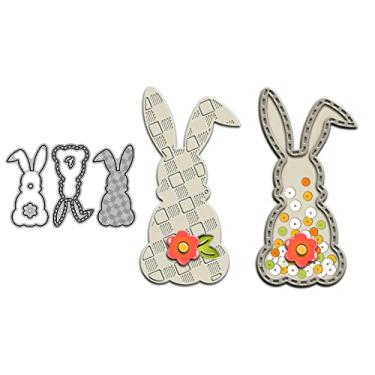 Imagem de YIXUAN Série Happy Easter Matrizes de corte de metal para fazer cartões, coelhos fofos e ovos coloridos, suprimentos de scrapbooking de Páscoa, molde de faca com sacos de envelope para álbuns,
