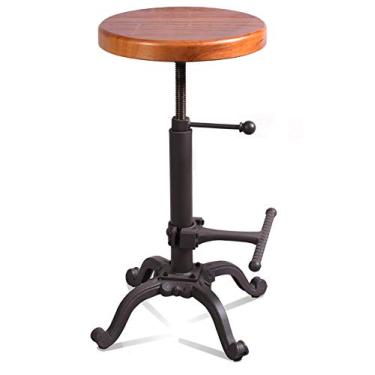 Imagem de Topower Banqueta industrial retrô vintage de madeira para trator de cozinha com altura ajustável (marrom escuro)