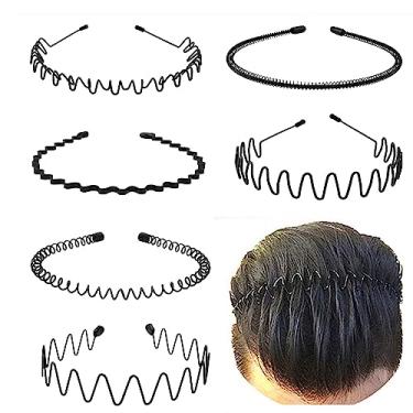 Imagem de KELUBATU Bandanas de metal masculinas modernas para mulheres, faixas de cabelo onduladas unissex para esportes ao ar livre, acessórios de cabelo antiderrapantes elásticos simples (pacote com 6)