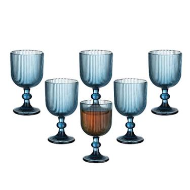 Imagem de Conjunto de 6 taças de vinho vintage azuis, taças de água de vidro colorido de 325 ml, padrão exclusivo em relevo, vidro de haste alta transparente, para festa de casamento, bar de vidro, copos