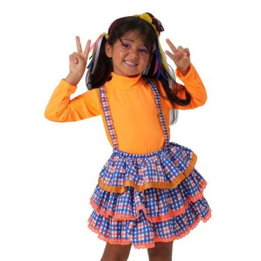 Imagem de Saia Xadrez Infantil Caipira Festa Junina Salopete Azul