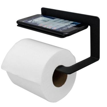 Imagem de Papeleira Preta para Banheiro de Parede Porta Papel Higiênico Suporte Porta Rolo Preto