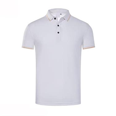 Imagem de Polos de desempenho masculino poliéster cor sólida camisa de malha estiramento umidade wicking seco ajuste regular leve colarinho atlético(Color:White,Size:S)