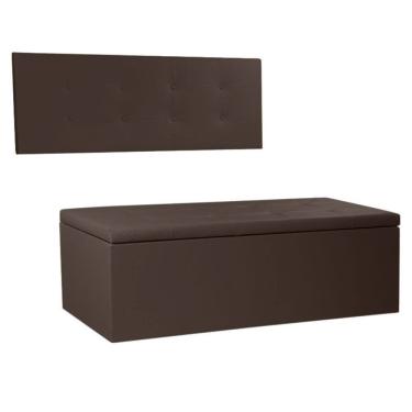 Imagem de Kit Painel e Calçadeira Baú Solteiro 0,90m Berlim Corano Marrom - Pallazio