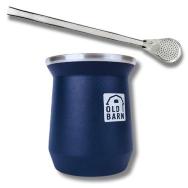 Imagem de Kit Tereré 1 Cuia Térmica Parede Dupla De Alumínio Old Barn 1 Bomba Lisa Cromada 19cm Cor:Azul