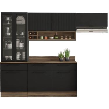 Imagem de Cozinha Exclusive Completa 5 Peças 8 Portas 3 Gavetas com Vidro Itatiaia Cor Grafite