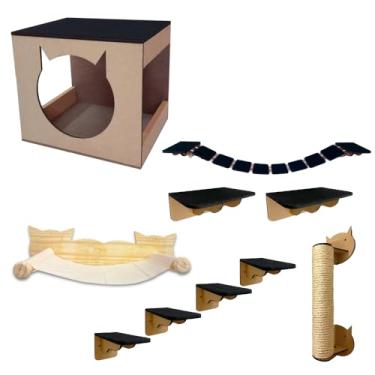 Imagem de Playground para Gatos Fixo De Parede 10 peças Com Arranhador e Rede + Ponte Suspensa