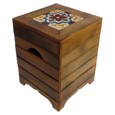 Imagem de Banco Madeira Volpi Baú Com Ladrilho Hidráulico Azulejo Ladrilho A1