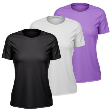 Imagem de Kit 3 Camisetas Feminina Dry Manga Curta Proteção UV Slim Fit Básica Academia Treino Fitness-Feminino