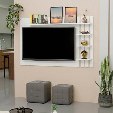 Imagem de Painel de Tv Ripado até 32 Polegadas com Prateleiras Branco