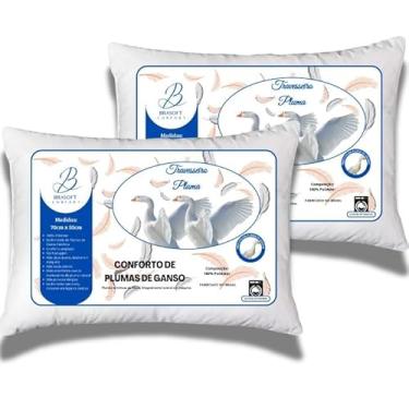 Imagem de Travesseiro Pluma de Ganso Sintética, Kit com 2 Travesseiros 70x50cm, Conforto e Qualidade