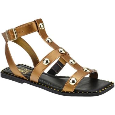 Imagem de Sandalia Gladiadora Flat com Rebites Spike Rasteirinha Tacha Fivelinha 260-01 (Bronze, BR, Adulto, Numérico, 37)