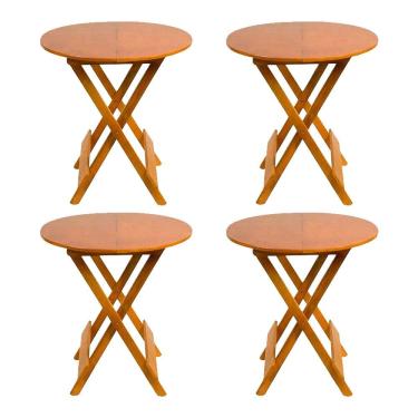 Imagem de Kit 4 Mesas Redondas Dobráveis em Madeira Maciça 70x70 Caramelo Ideal para Bares e Restaurantes