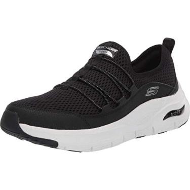 Imagem de Skechers Sapatilhas de cano baixo Femininas, Preto, preto, malha, branco, acabamento Bkw, 7.5