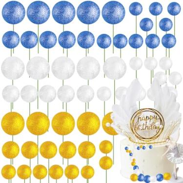 Imagem de 60PCS Balls Cake Topper Decorations-4 Sizes, Blue White Gold Cupcake Topper Balloons DIY Cake Insert Topper Foam Cake Balls Baking Decoration for Wedding Anniversary Birthday Baby Shower