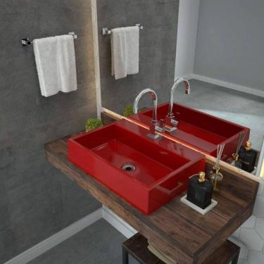 Imagem de Kit 3 Cubas para Banheiro Rt55w Retangular Florenza Compace Vermelho