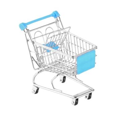 Imagem de IEUDNS Carrinho de compras para crianças Carrinho de empurrar para crianças Brinquedo decorativo Ornamento Casa de bonecas Móveis Divertido Supermercado, Azul