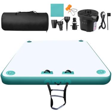 Imagem de Doca flutuante inflável com bomba de ar elétrica, boia de doca com escada, ilha flutuante antiderrapante para adultos e crianças, plataforma inflável para lago, piscina, praia, rio, oceano tapete